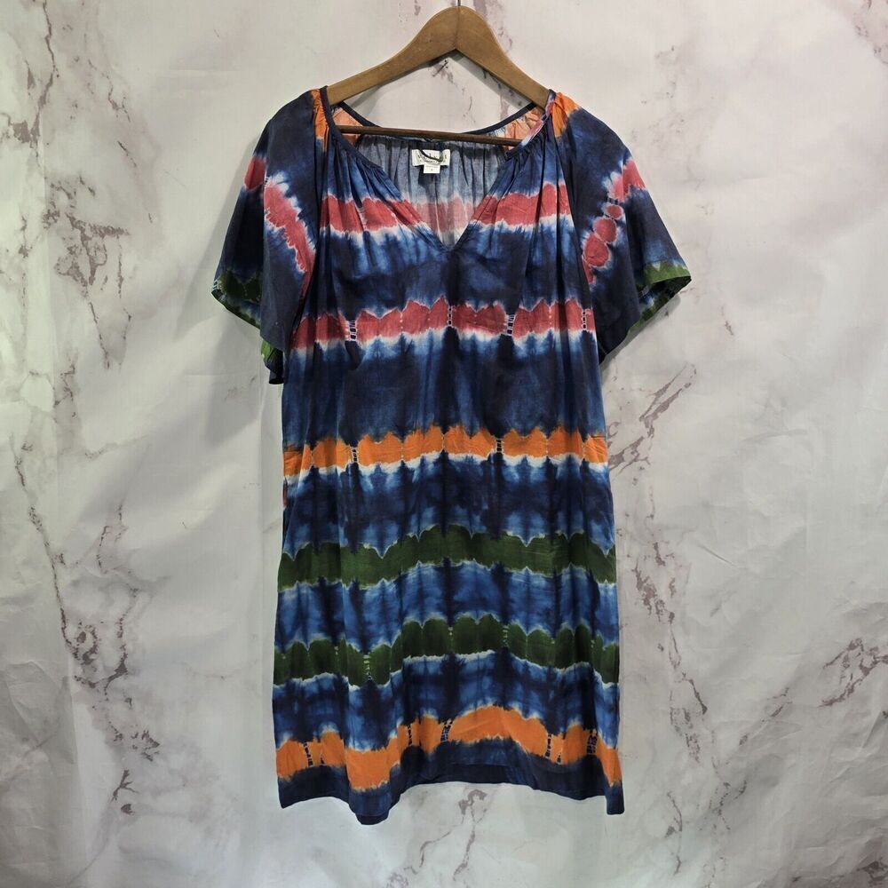 Velvet Graham Spencer Dress Womens Small Blue Orange Green Tie Dye Bow Pocket